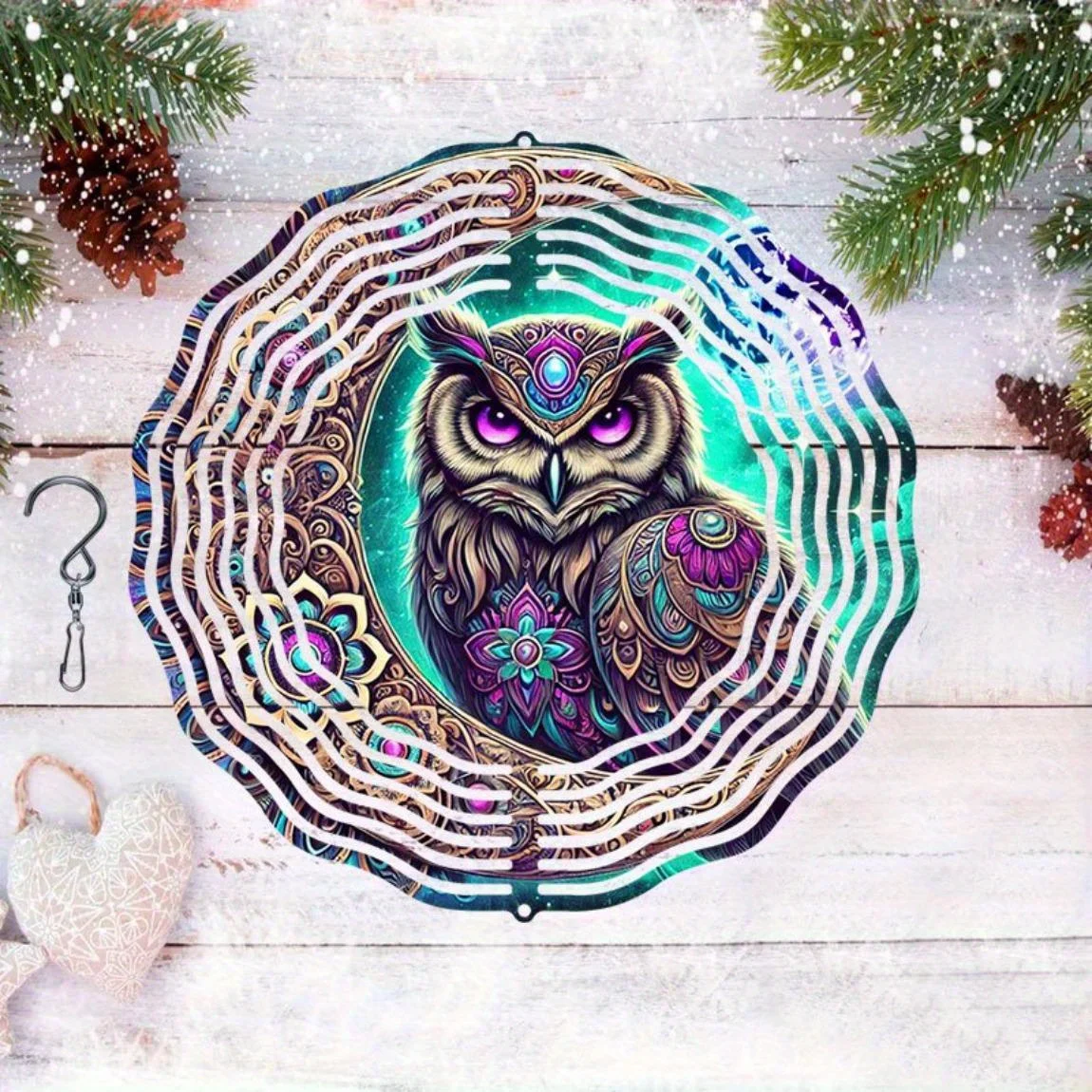 2D Metal Owl Wind Chime | Outdoor Hanging Decor, No Electricity | Ideal Halloween & Christmas Gift