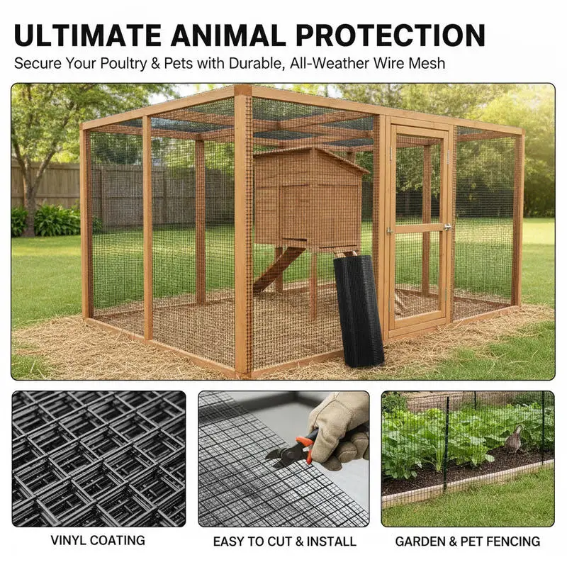 Vinyl Coated Hardware Cloth 36'' X 100' for Chicken Coop, Rabbit Fence, Poultry Enclosure, 19 Gauge Galvanized Metal Wire Mesh Roll, Black Protective Layer Barrier Snake Screen Garden Protection Netting view 6