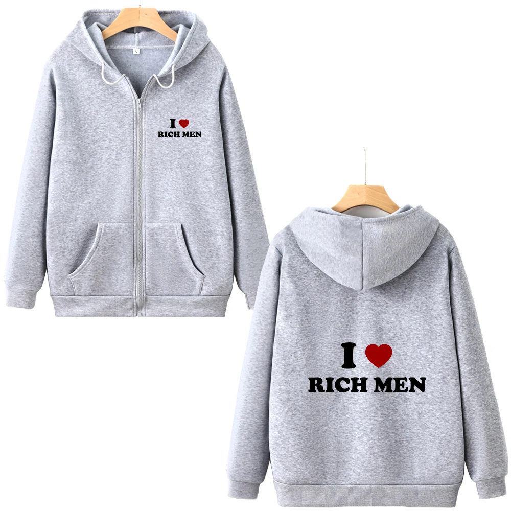 Love Rich Man Print Autumn Winter Sweatshirt Graphic Zip up Hoodies Y2k Vintage Jacket Women Men Zipper Cardigan Hoodies