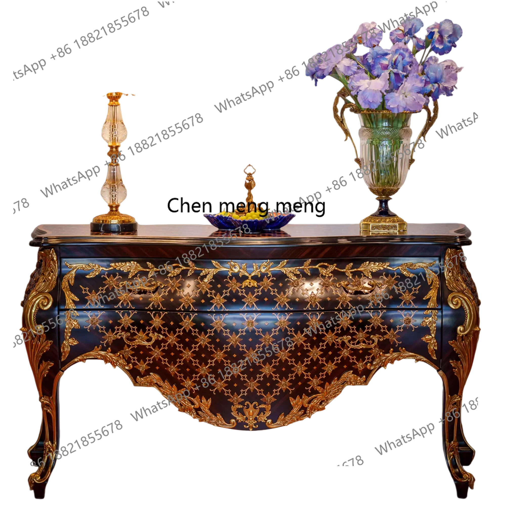 6239 American retro solid wood painted entrance cabinet copper carving dining side cabinet living room advanced decorative cabin