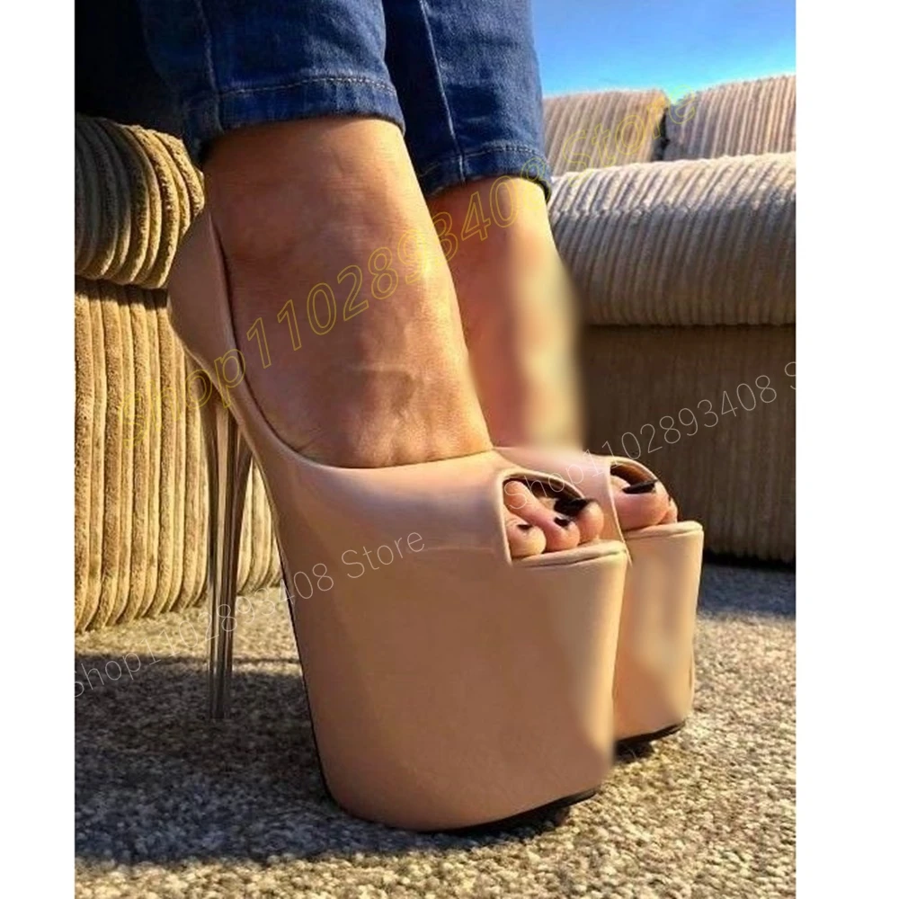 

Nude Patent Leather Peep Toe Pumps Shallow Platform Stiletto High Heel Sexy Pole Dance Women Shoes 2024 Zapatos Para Mujere