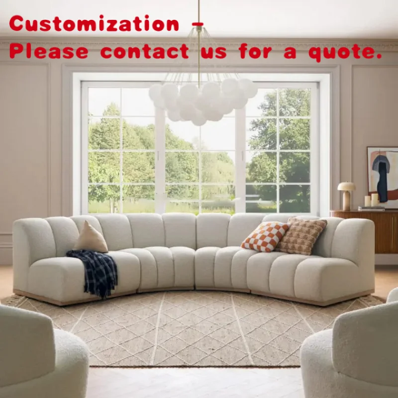 

custom.ATUNUS Mid Modern Design Sofa Living Room Curved Channel Sectional Sofa Beige Boucle Fabric Couch Set