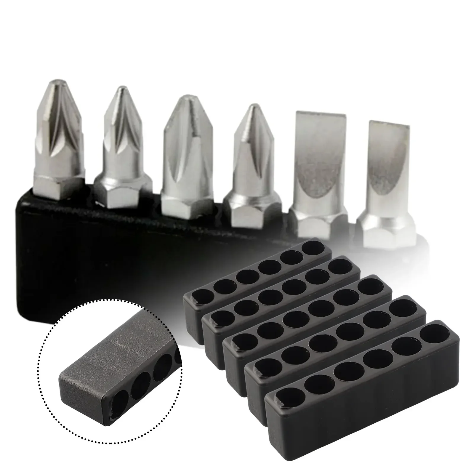 5 Pcs Bit Holder 6 Hole Screwdriver Bit Holder 1/4 Hex-Shank Screwdriver Plastic Screwdriver-Storage Drill Bit Stand Power Tool