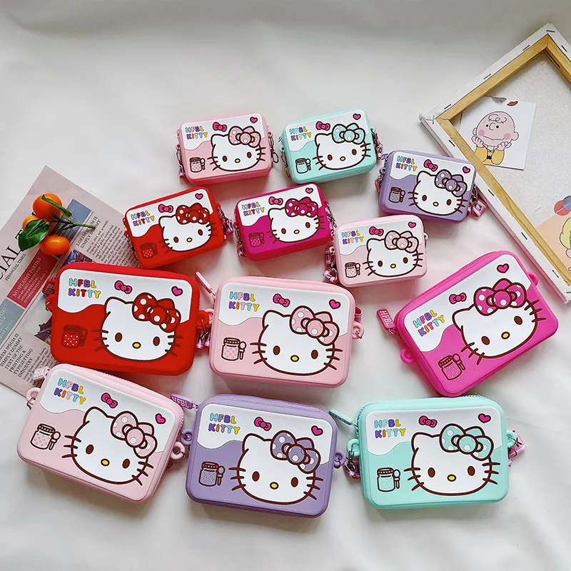 Hello Kitty Kawaii Pursees Cartoon Cat Shoulder Bag Korean Version of Silicone Diagonal Span Coin Bags Crossbody Bags Silica Gel