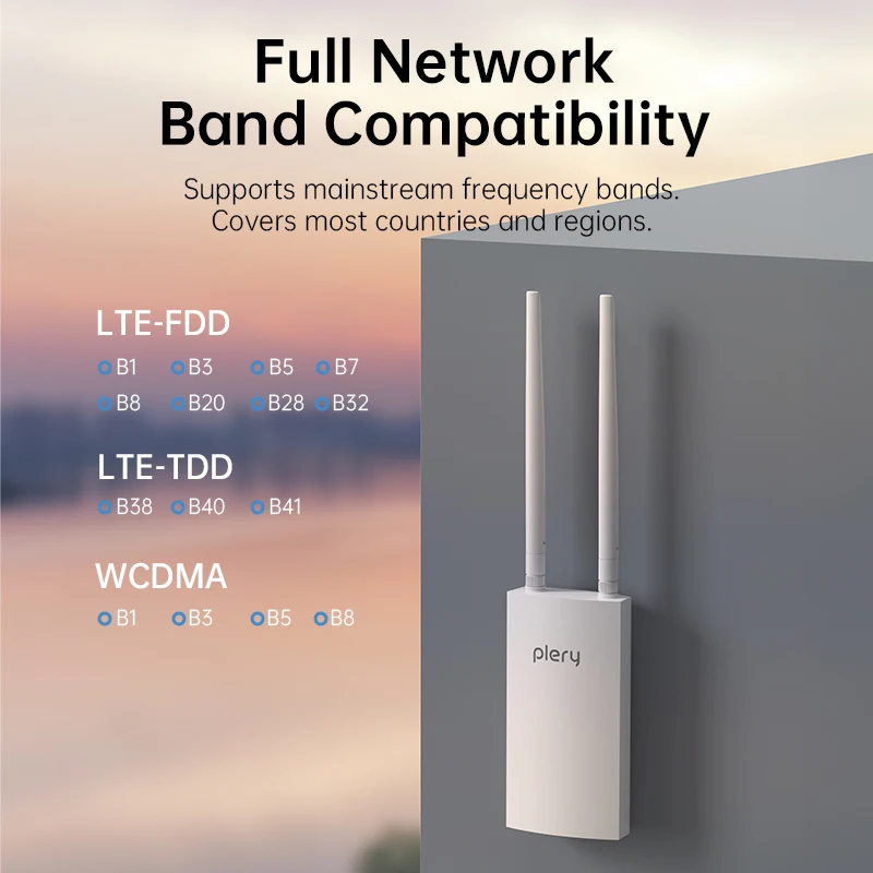 PLERY 1200Mbps Outdoor WIFI 4G LTE Router 2.4G/5.8G WiFi Router Cat.6 IP66 AP 48V POE Router 5 g SIM 1000M WAN/LAN Port EU Plug