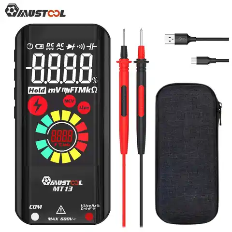 MUSTOOL MT13 미니 스마트 멀티미터, 3.2 인치 컬러 스크린, 디지털 True RMS 내장 충전식 리튬 배터리 전압 테스터