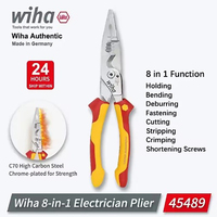 WIHA 45489 Electrician Plier 8-in-1 Multifunctional Insulated Wire Stripping Pliers with Wide Handle Design Easy Operation