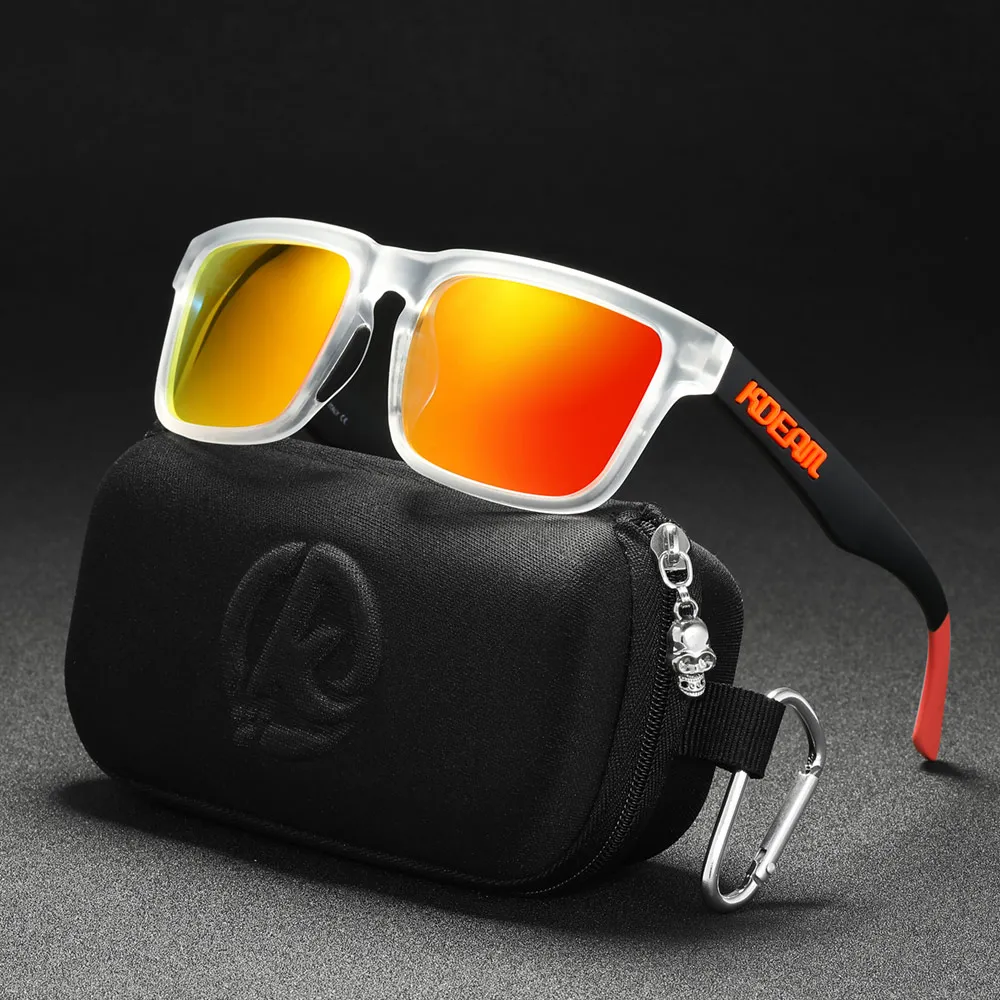 Neue hochwertige quadratische Sonnenbrille für Herren der Marke KDEAM, farbige Sport-Polarisations-Sonnenbrille mit reflektierender Beschichtung und verspiegelten Gläsern – Detail 29