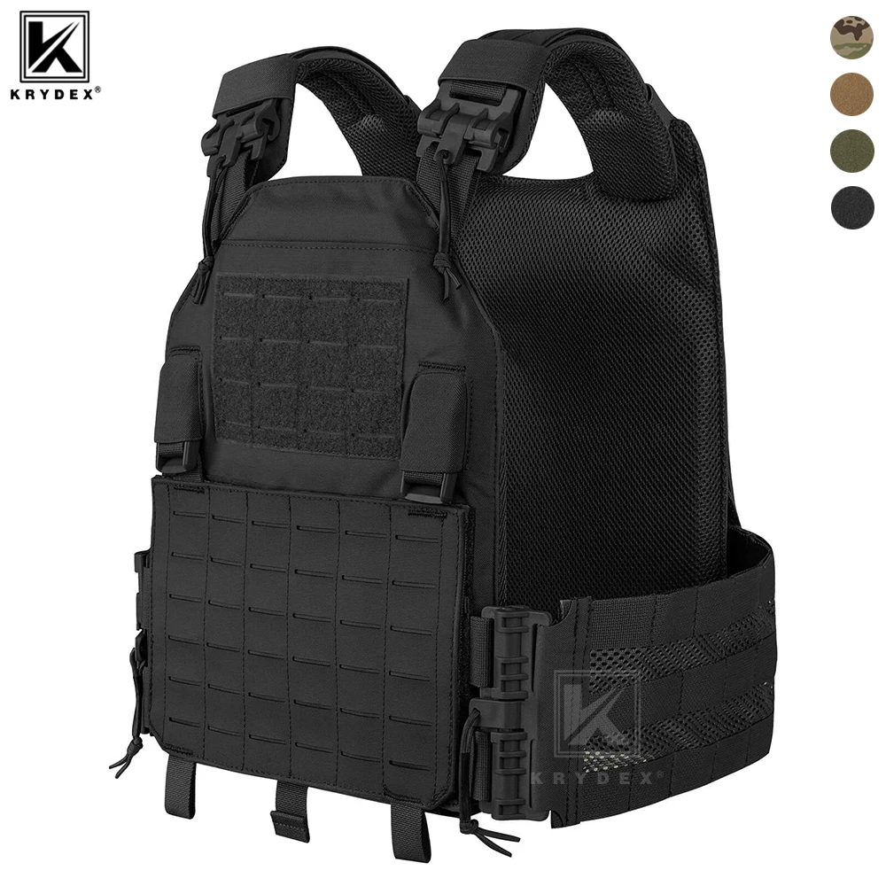 

KRYDEX Tactical Vest Laser Cut MOLLE Panel Plate Carrier Quick Release Hunting Outdoor Lightweight Black Ranger Green Vest