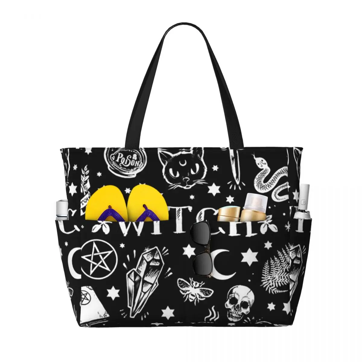 Skull Cat Moon Gothic Design Beach Tote Bag Sport Gym Yoga Duffle Large Tote Bag Women Travel Bag Fitness bag