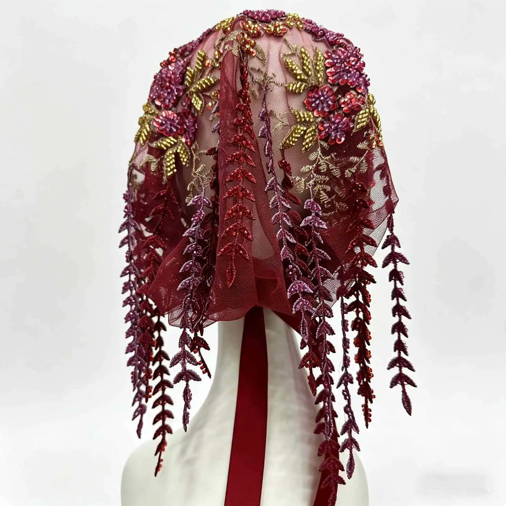 Embroidered Ethnic Hats for Women Beading Elegant Headscarf Outdoor Daily Working Casual Hat Wtih Strap Good Looking Fashion