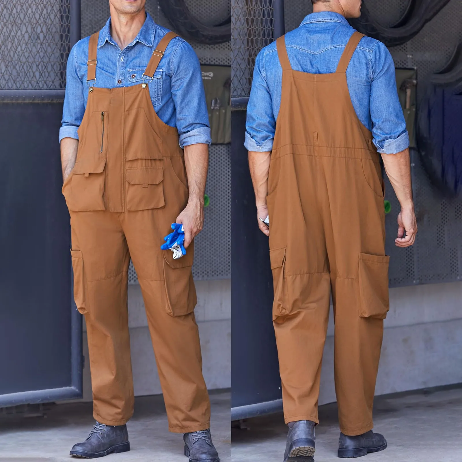 Suspenders Jumpsuit Pants Men Summer Overalls Japanese Loose Straps Casual Pockets Unisex Oversize Streetwear Solid Man Clothing