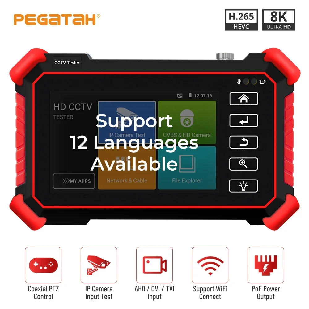 Pegatah 4 Polegada cctv testador câmera ip mini monitor 8k h.265 teste de fluxo principal ahd cvi tvi cctv testador analógico monitor cabo tracer