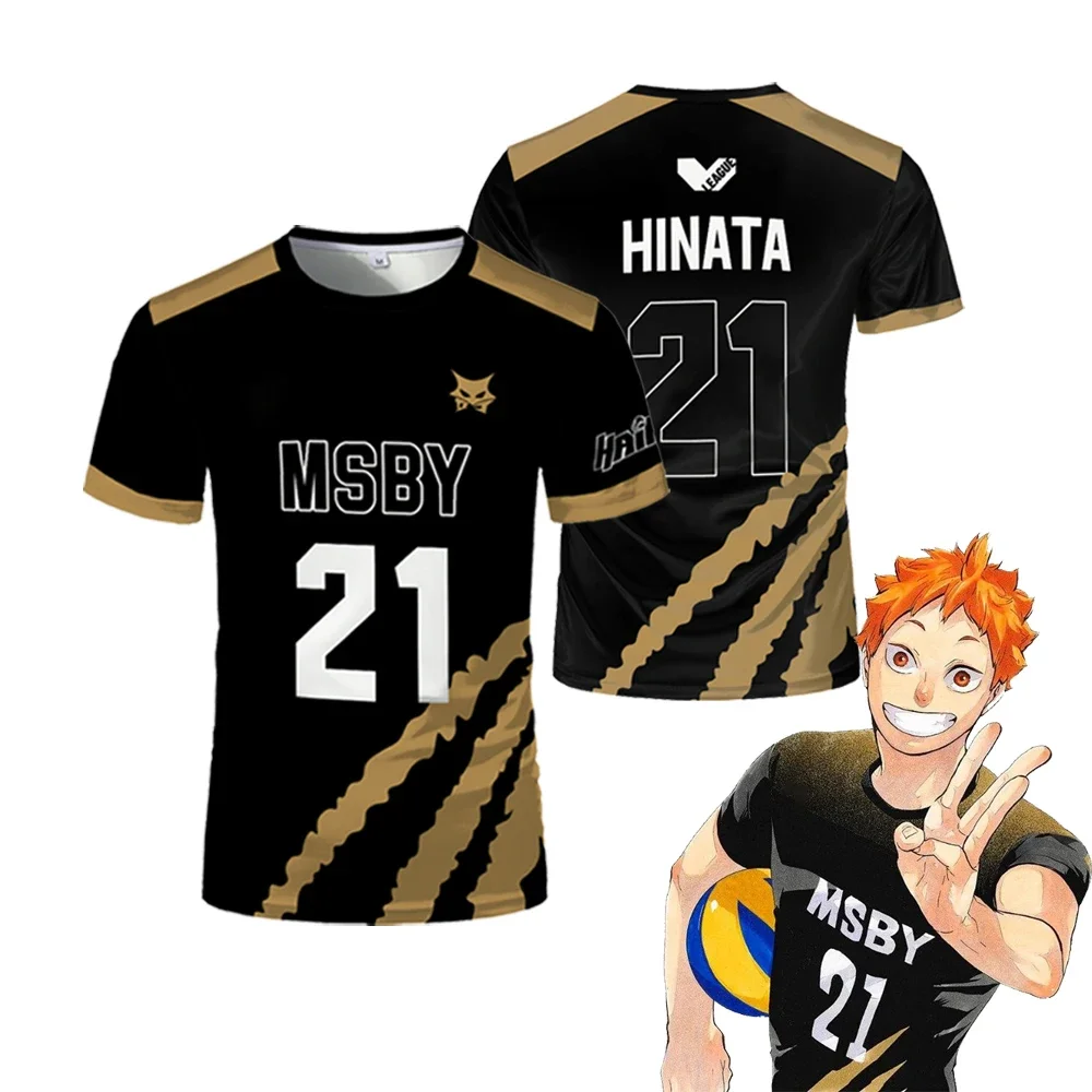 Summer Hinata Shoyo Black Jackal Volleyball Jersey T-shirt Haikyuu MSBY Anime Jerseys Print Tee Street Sports Oversized Kid Tops