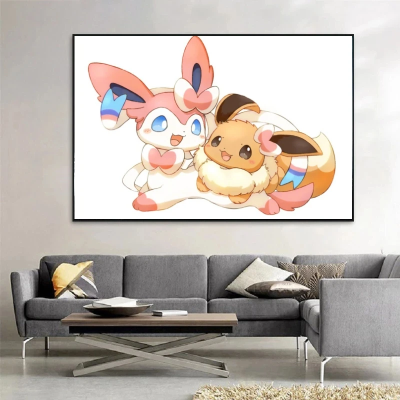 Cartoon Character Pokémon Sylveon Imagem Canvas Print, Comic Wall Sticker, Living Room Decoration, Painting Gift