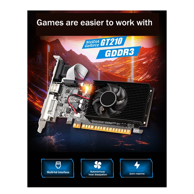 GT210 1GB Graphics Card Pcle X16 2.0 GPU Computer Graphics Card DVI-D+VGA+HD Desktop Video Card