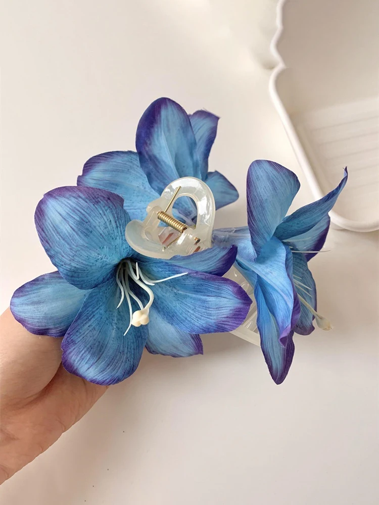 1 szt. Modna Fioletowa Lilia Kwiatowa Spinka Rekin do Włosów Super Wróżkowa Plastikowa Klamra do Włosów Akcesoria do Włosów