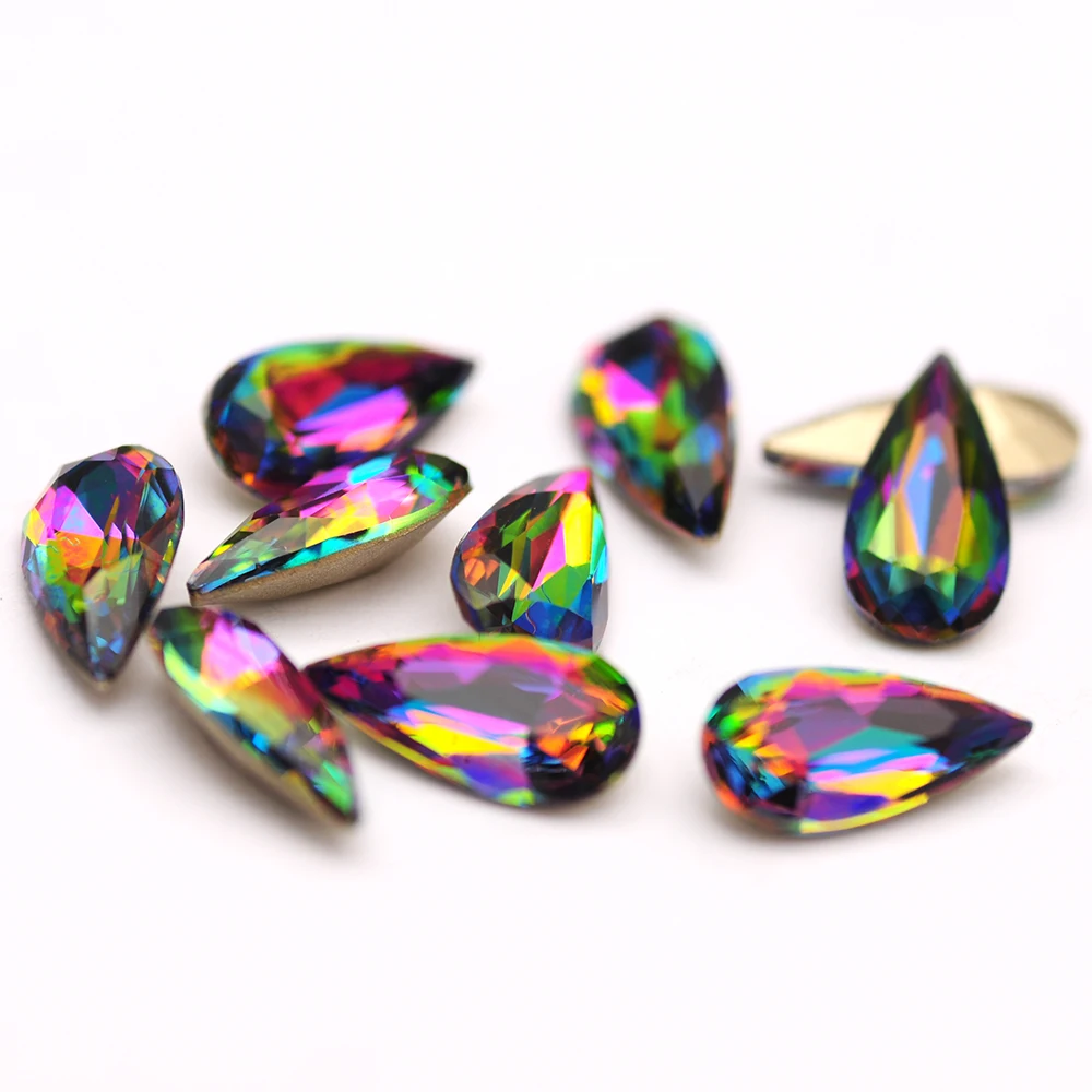 10PCS Teardrop 5A Nail Art Rhinestones Pointback Loose Manicure Decoration Glass Diamond DIY Crafts Supplies Beads