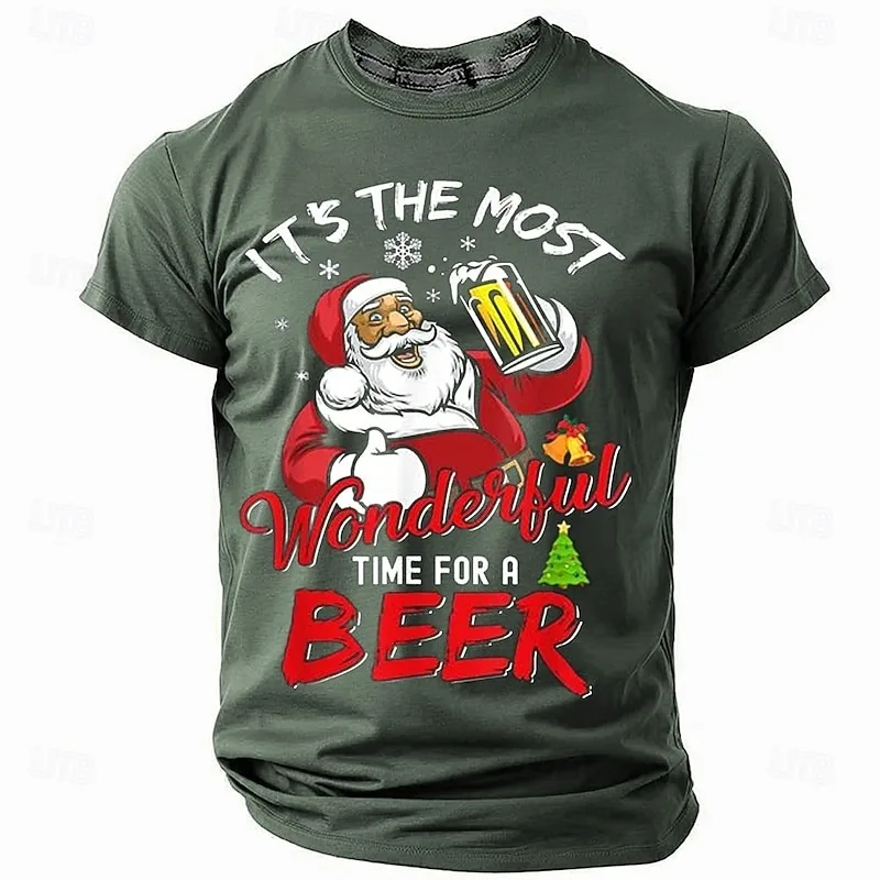 Christmas Men's Funny Christmas T-shirts Santa Claus Oktoberfest Beer Casual Street Style 3D Printed Tee Sports Holiday Clothing
