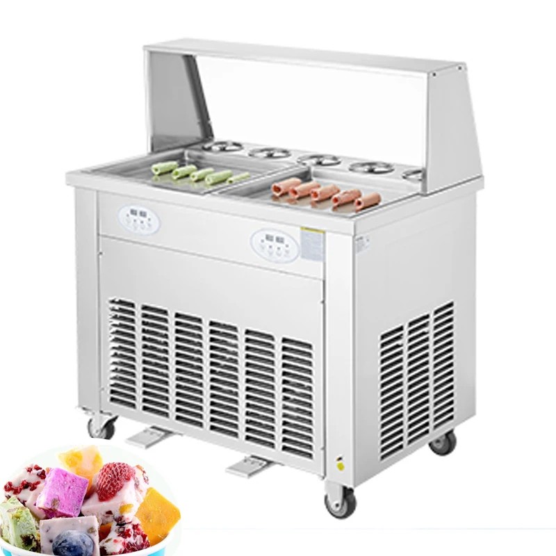 

Commercial Fried Ice Cream Maker Stir Yogurt Machine Double-pan Double Control Ice Cream Mixer Ice Cream Roll Maker