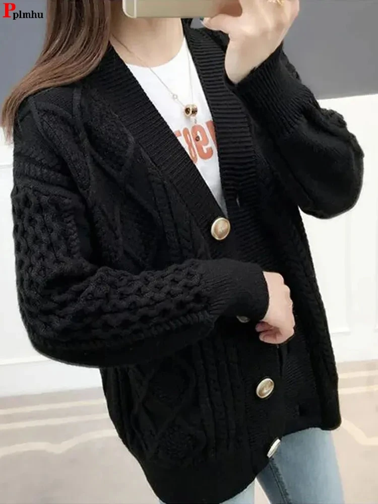 Winter Fall Mid Length Sweater Cardigan Loose Casual Soft Knitwears Coats Solid Color Woman Malhas Outwears New Long Sleeve Tops