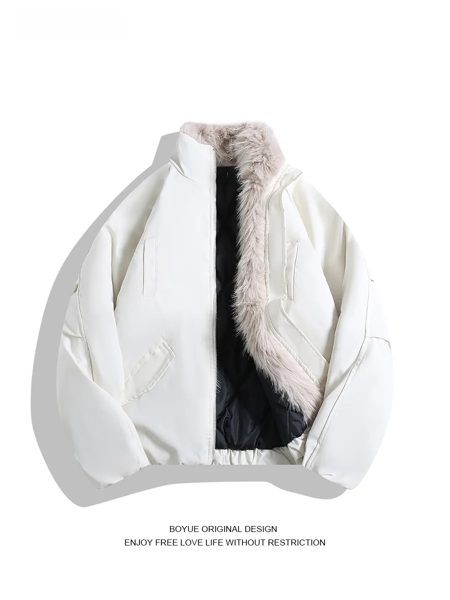 

Утепленная хлопковая куртка Boyue с воротником-стойкой и меховой отделкой для мужчин и женщин, молодежная модная теплая длинная куртка
