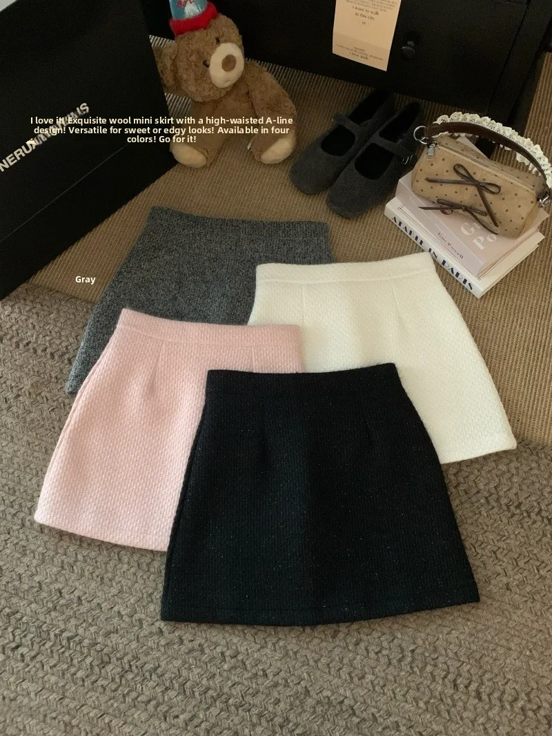 

Шерстяная юбка А-силуэта женская осенне-зимняя, утягивающая, с высокой талией, универсальная, средней длины, модная