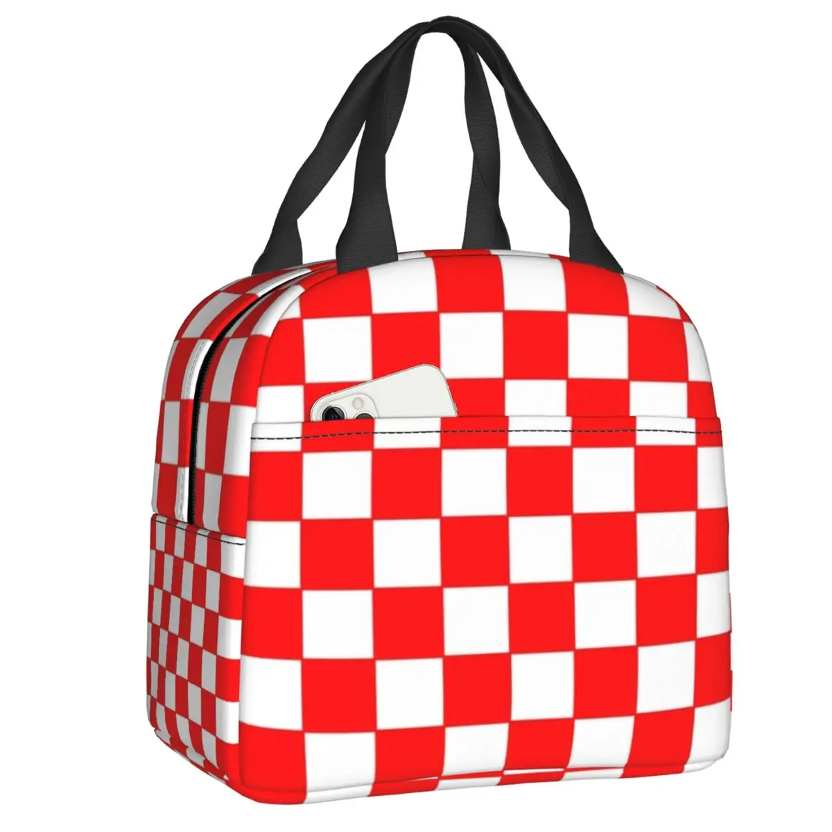 Custom Checkerboard Colorful Geometric Plaid Lunch Bag Women Thermal Cooler Insulated Lunch Boxes for Student School