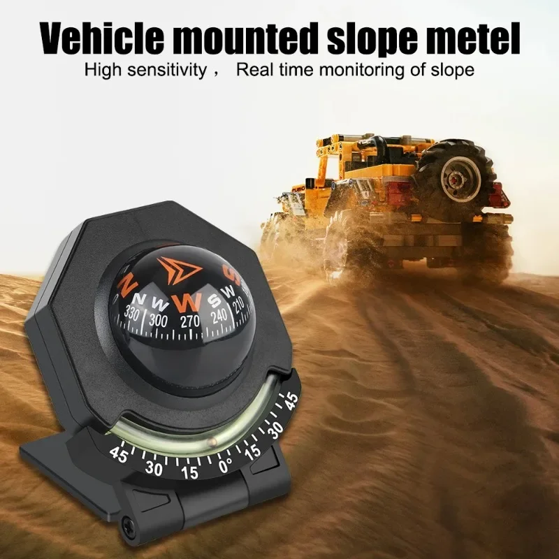 Car Dashboard Compass Survival Compass  with Slope Meter 2-In-1 Waterproof Portable Compass for Outdoor Camping Hiking Travel