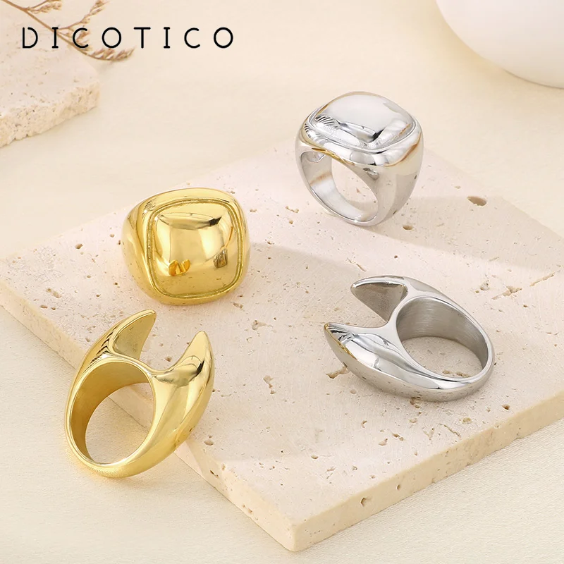 Fashion Unique Stainless Steel Large Rings For Women Shiny Gold Silver Color Chunky Rings Wedding Party Jewelry Christmas Gifts