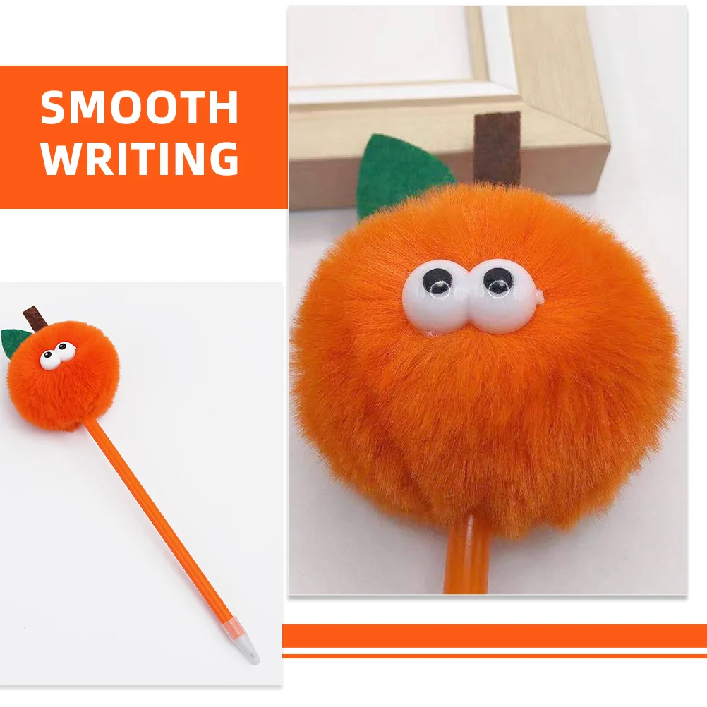 3 Pcs Ballpoint Pens Plush Write Fluffy with Fleece Cute Kawaii Lovely Adorable Heart Orange Pompom Toppers Shaped Student