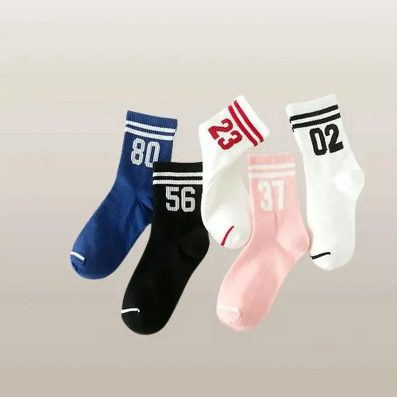 5/10 Pairs 2024 New High Quality Middle Tube Socks Two Bars Digital Middle Tube Socks Two Bars College Style Sports Couple Socks