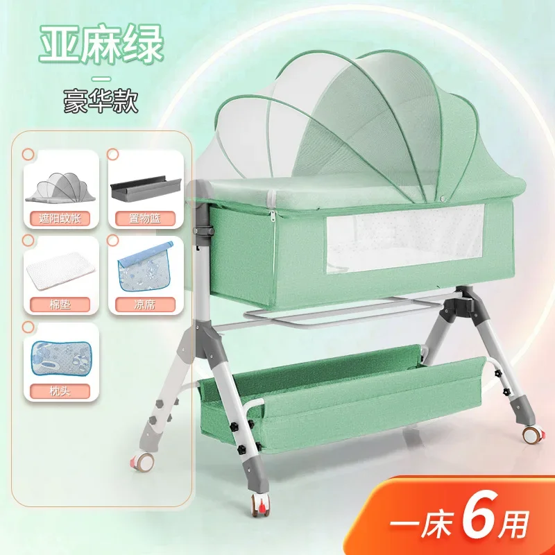 

Crib Newborn Bed Splicing Big Bed Baby Crib Bb Crib Cradle Bed Multi-functional Mobile and Foldable