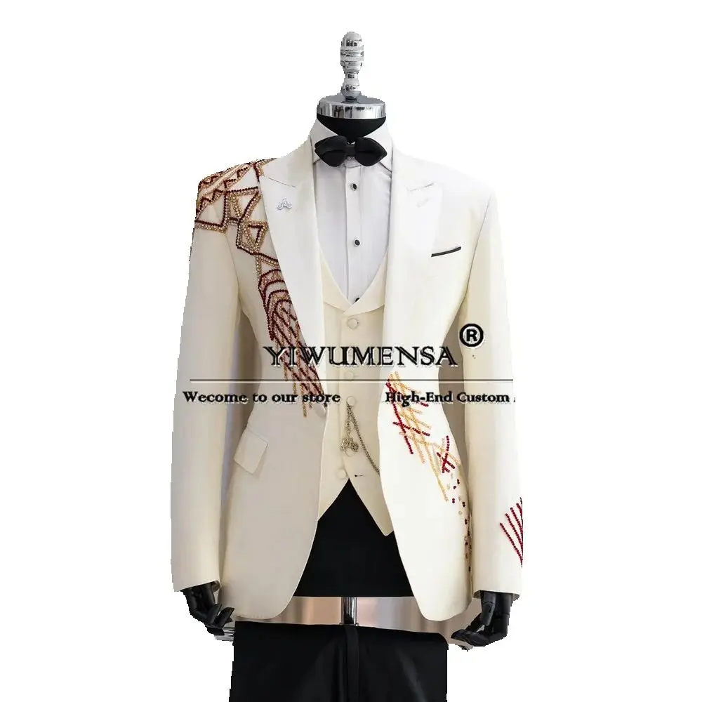 Customized Colorful Beaded Stones Suits Men For Wedding Man Formal Party 3 Piece Sets Groom Tuxedo Traje De Hombre Elegante 2025