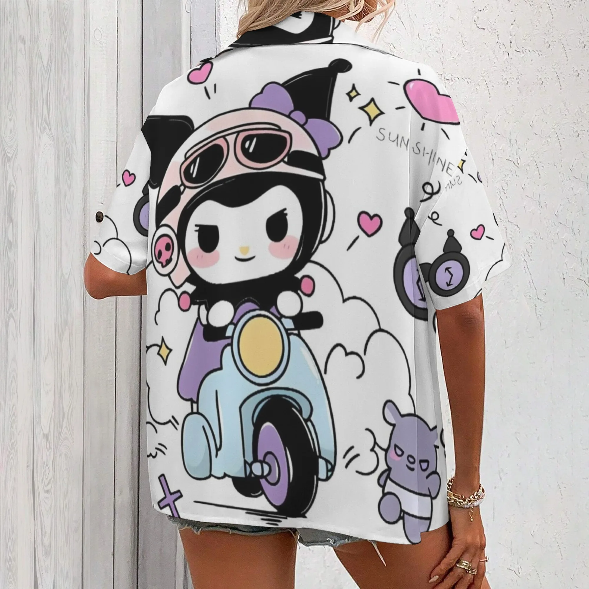 Camisa y pantalones Kuromi, camiseta de gran tamaño, ropa de mujer, reseñas coreanas, muchas ropa, camisas Kuromi para niñas de 11 a 12 años