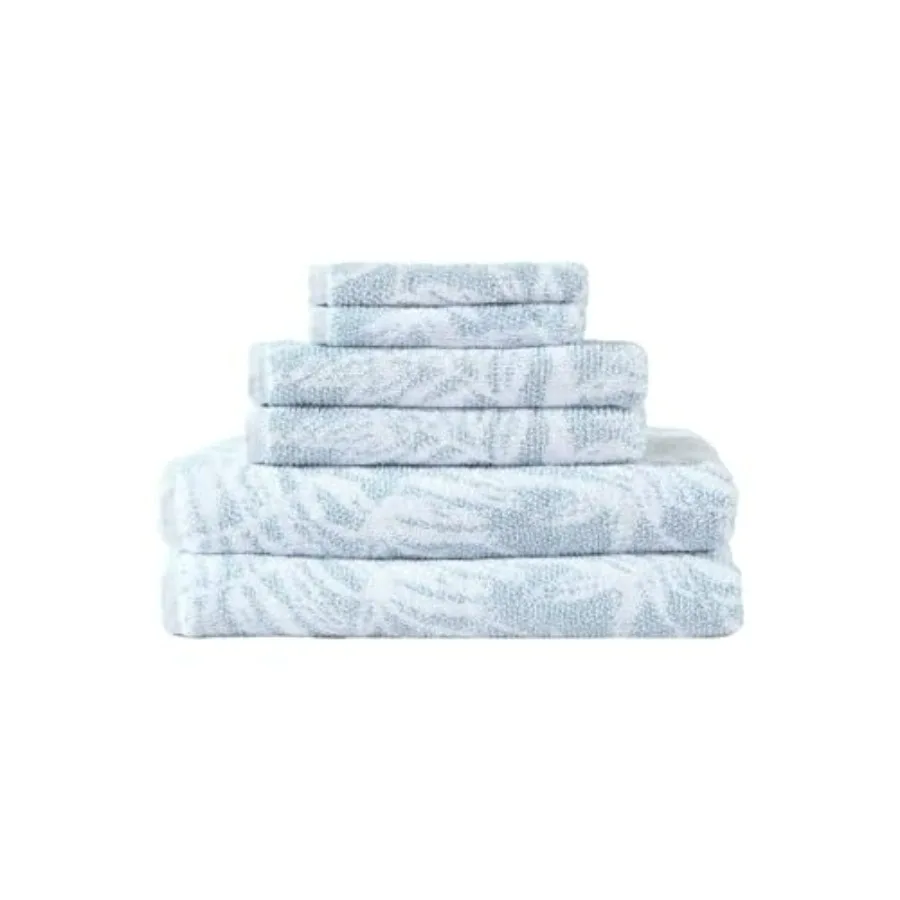 

Bathroom Towel Set, 100 yarn-dyed cotton terry, Art of Palms Blue, soft absorbent, coastal decor application