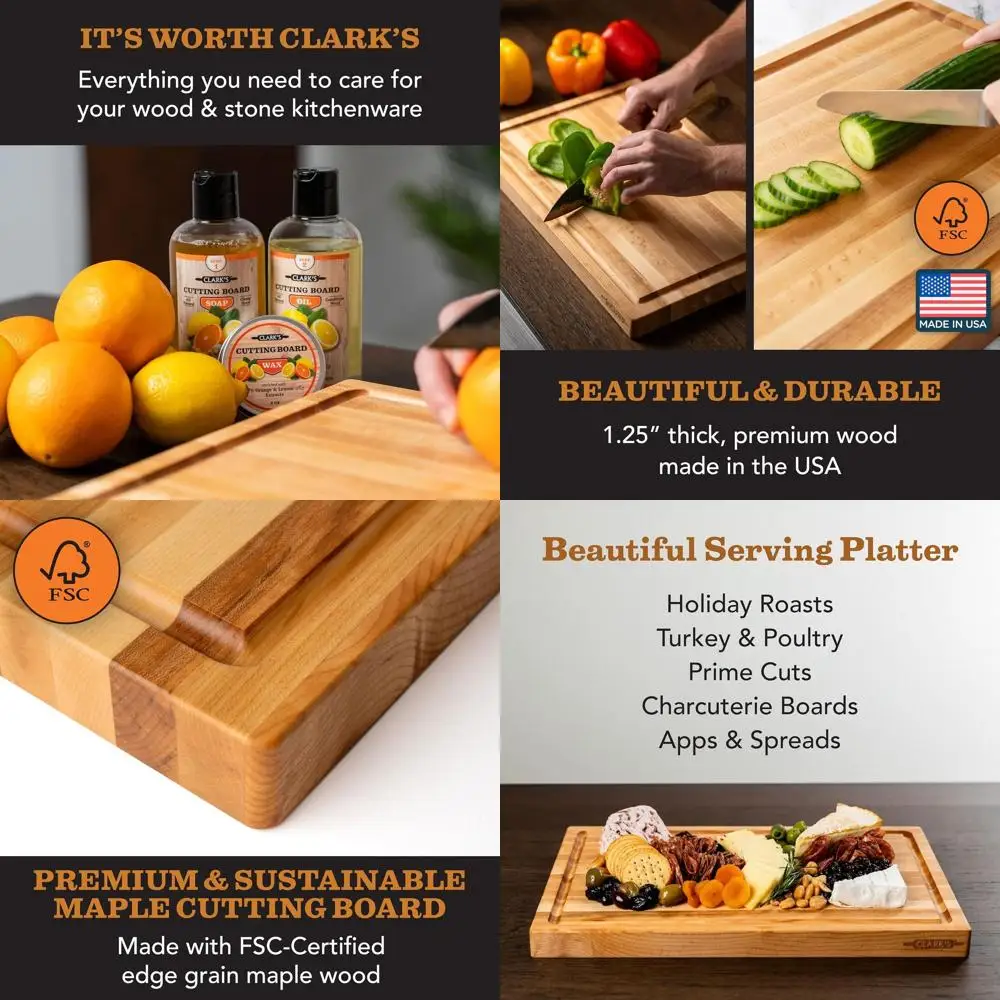 

Large Maple Wood Chopping Board with Deep Juice Groove and Handle, 18 x 12 x 1.25 Kitchen Cutting Block