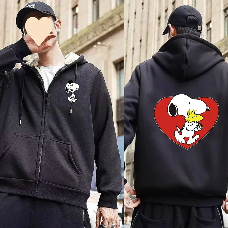 Snoopy Sweatshirts Anime Berber Fleece Sweater Fashion Cartoon Hooded Sportswear Coat New Woman Cardigan Warm Jacket Xmas Gift