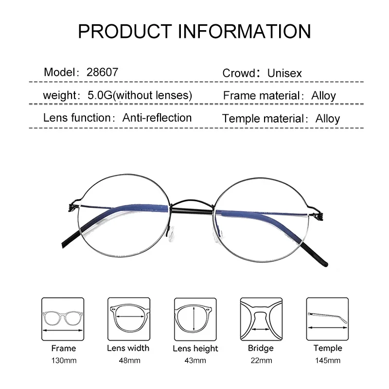 EYORA No Any Screw Ultralight Round Alloy Reading Glasses Anti Blue Ray Myopia and Hyperopia Photochromic Prescription Eyewear