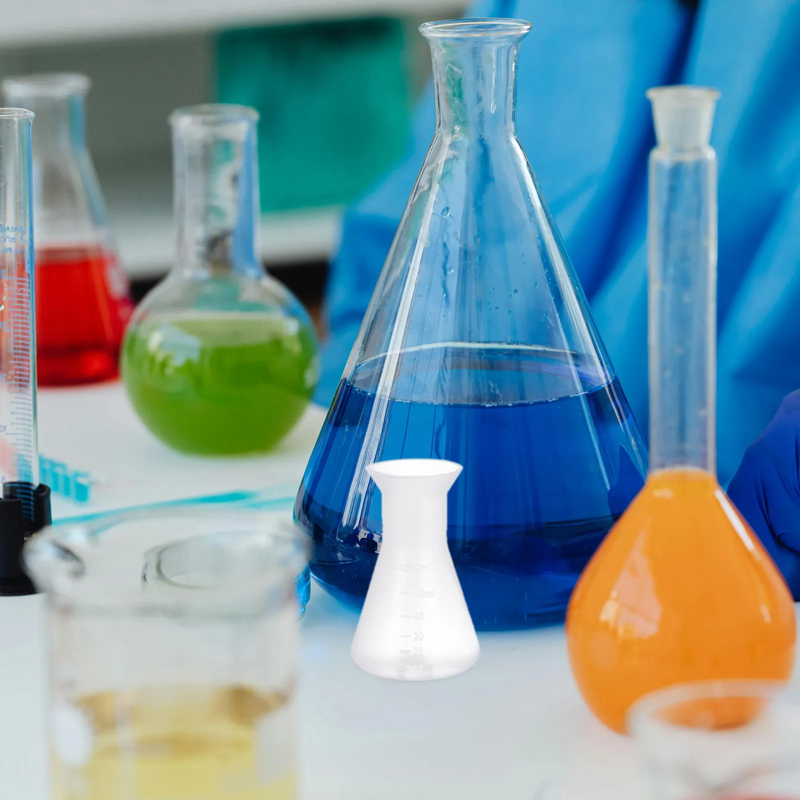 Frascos Erlenmeyer de plástico de 50Ml, suministros de laboratorio de boca ancha y estables, frasco científico, frasco químico para estudiantes de química, 6 uds.