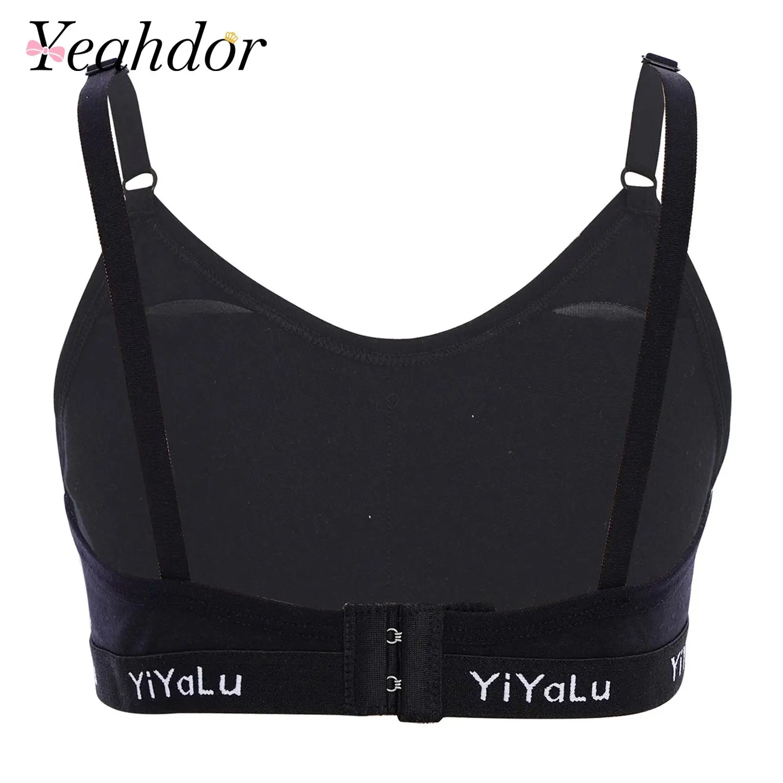 Kids Girls Letter Print Elastic Hem Puberty Bra Underwear Adjustable Straps Hook-and-Eye Closure Vest with Removable Chest Pads