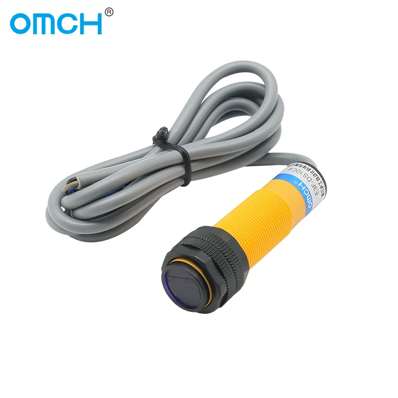 OMCH 적외선 E3F-DS10 M18 확산 반사 광전 스위치 센서, DC 12V 3 선 NO 24V 검출 범위 10cm 조절 가능