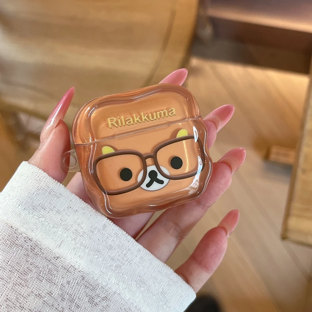 Cute Cartoon Rilakkuma Bear  Earphone Case For Airpods 4 Pro 3 2 1 Wireless Bluetooth Headset Protective Cover With Keychain view 2