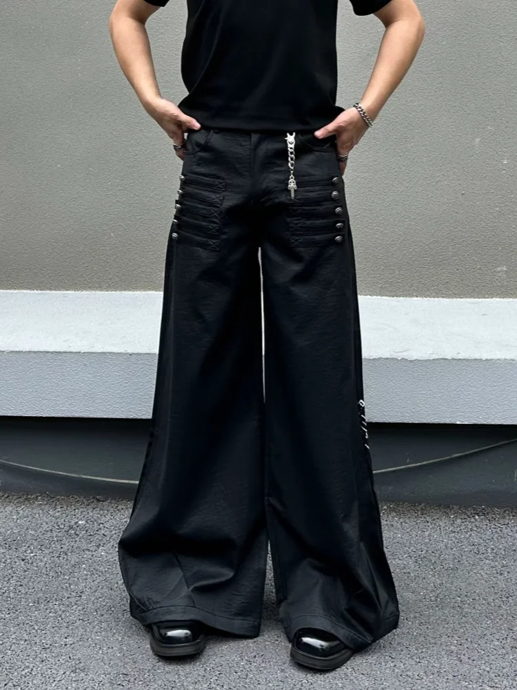 2026 Cyber Y2K Streetwear Button Design Baggy Flared Jeans Pants For Men Clothing Wide Leg Loose Fit Long Trousers Moda Hombre