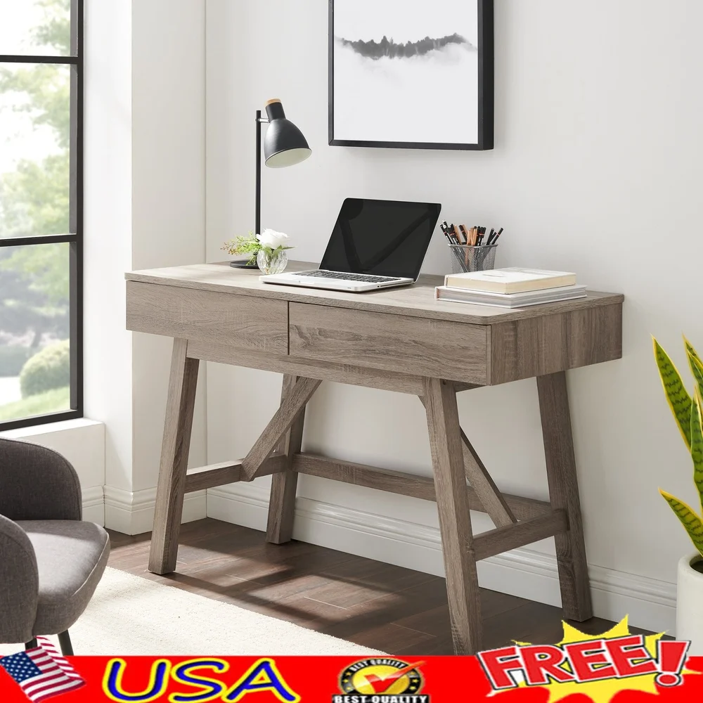 

Письменный стол с 2 ящиками, 47 дюймов, серая отделка, прочный, прочный дизайн, просторный рабочий стол, идеальный домашний офис, спальня, гостиная