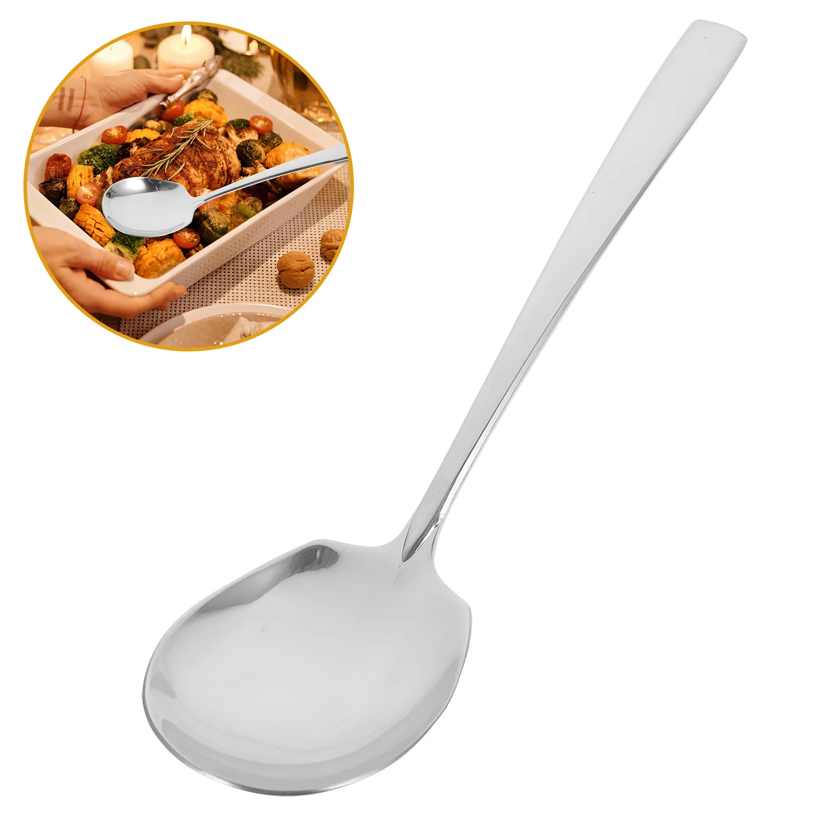

3Pcs Thick Stainless Steel Large Multi Functional Serving Spoons Buffet Food Utensils Kitchen Restaurant Serving Spoon
