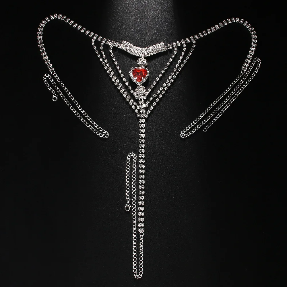 Stonefans Red Heart Jewellry Accessories Charms Waist Chain Fashion 2024 Summer Club Sexy Thong Panties G String Bikini Women