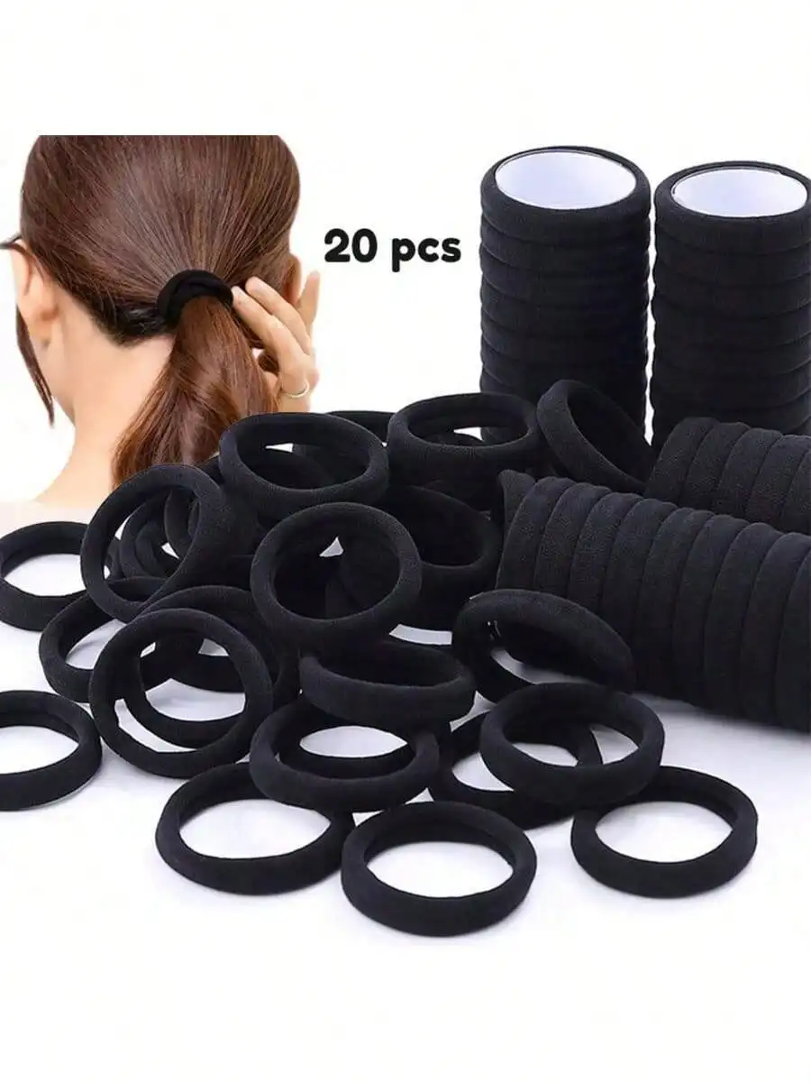 

20pcs Black Elastic Headband, High Elasticity Seamless Ponytail Fixator, Rubber Band, Suitable For Thick Hair - Perfect For Wome