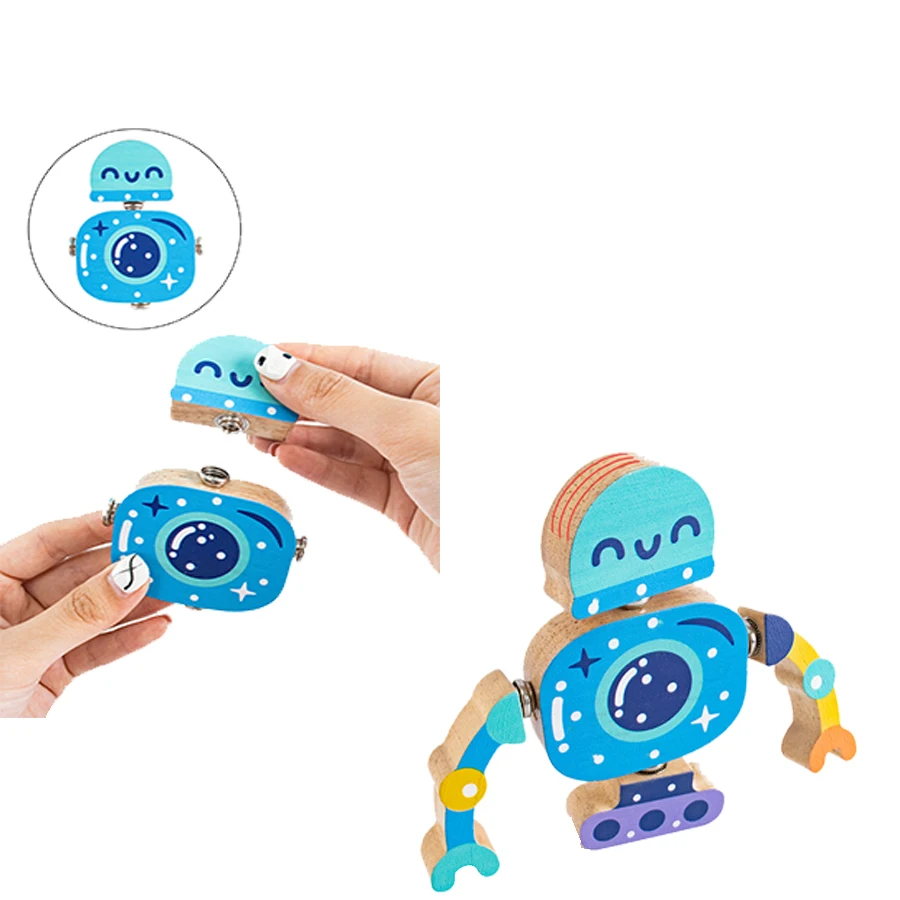 Snap-Together-Bauspielzeug aus Holz, Roboter-Bausteine, Montessori-Spielzeug, Geschenk für Kleinkinder im Alter von 3, 4, 5, 6 Jahren
