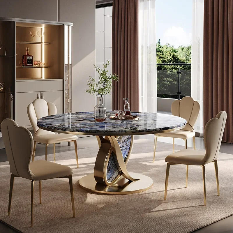 Round Dining Table Set Microcrystalline Stone Marble Top Italian Light Luxury High End Household Furniture for Living Room